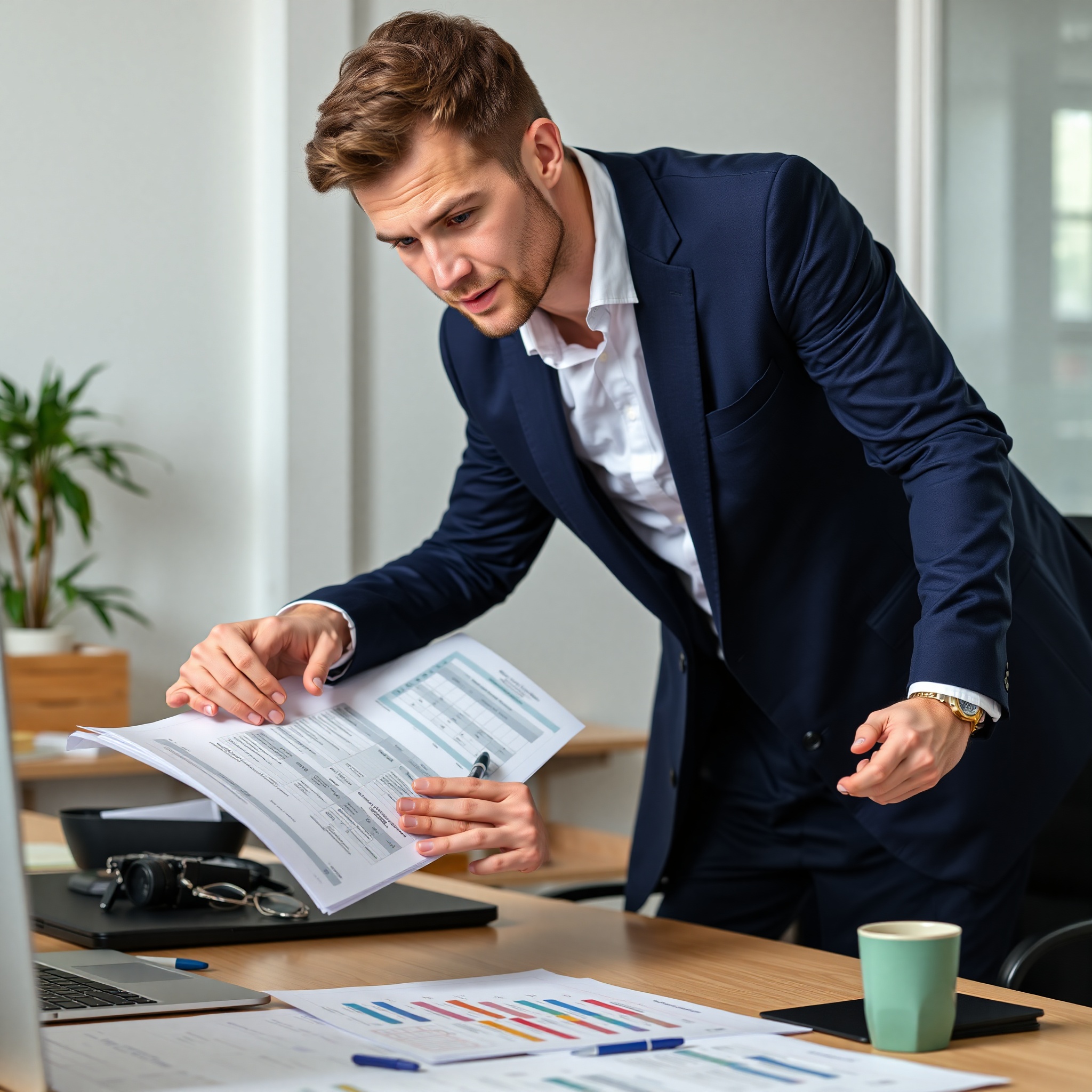 Male accountant highlighting cost reduction opportunities on financial report printout in office workspace